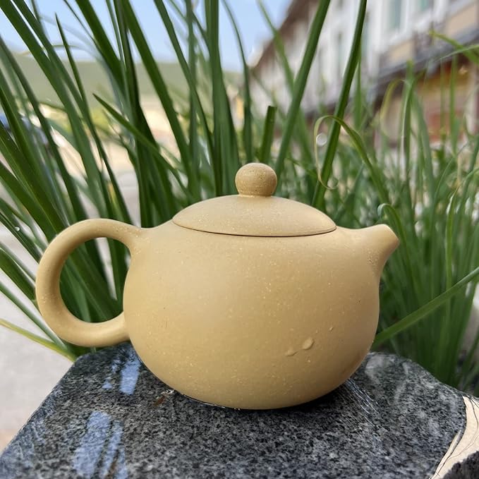 Xishi Teapot 7oz Chinese Zisha Clay Pot Ceramics Purple Sand Mud Kungfu Tea Set Kettle Spherical Filter (Yellow) - Bloomnest
