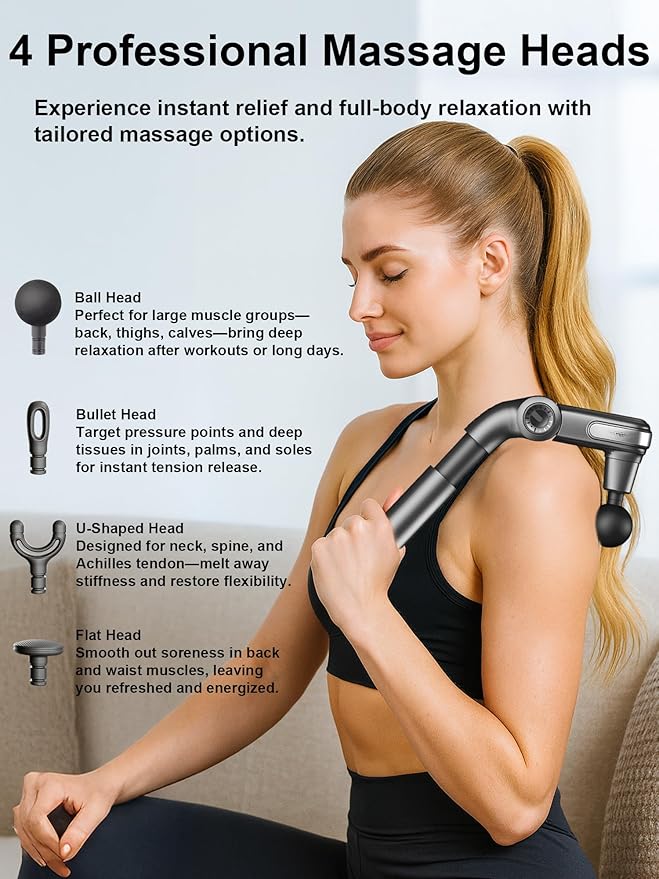 Foldable Massage Gun Deep Tissue with Retractable Handle，Back and Neck Massager for Pain Relief，Handheld Massager for Shoulder Lower Leg Waist– Perfect Gifts for Women, Father, Mother, Friends - Bloomnest
