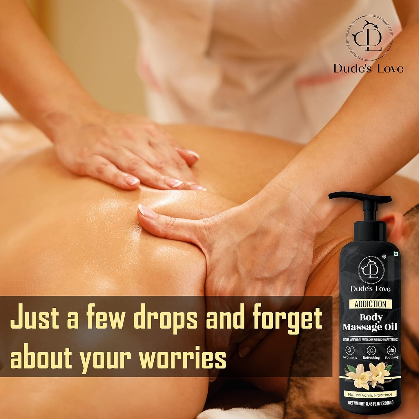 Organic - Vanilla Edible Full Body Massage Oil - No Stain & Non-Sticky | with Fractionated Coconut Oil, Vanilla & Jasmine Oil, Date Night | Massage Oil for Massage Therapy - 8.45 Fl Oz