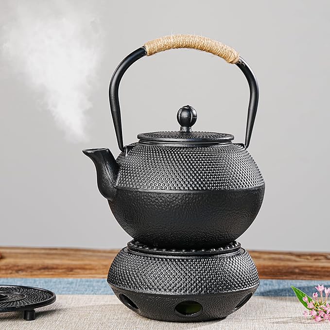 Sungmor Japanese Cast Iron Teapot - Traditional Tetsubin Tea Kettle with Stainless Steel Infuser, Heat Retaining Loose Leaf Teapot for Stove or Tea Ceremony, 42 oz/1200 ml, Black - Bloomnest