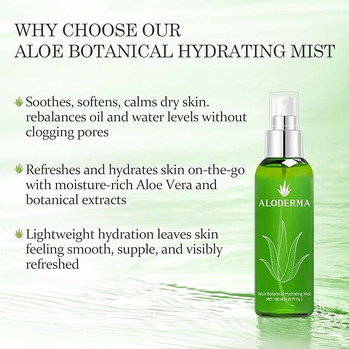 Aloderma Organic Aloe Botanical Hydrating Mister - Made within 12 Hours of Harvest to Soothe & Moisturize, Lightweight Fine Mist Facial Spray - Refresh & Hydrate Skin Through the Day, 120ml/4.23Oz - Bloomnest