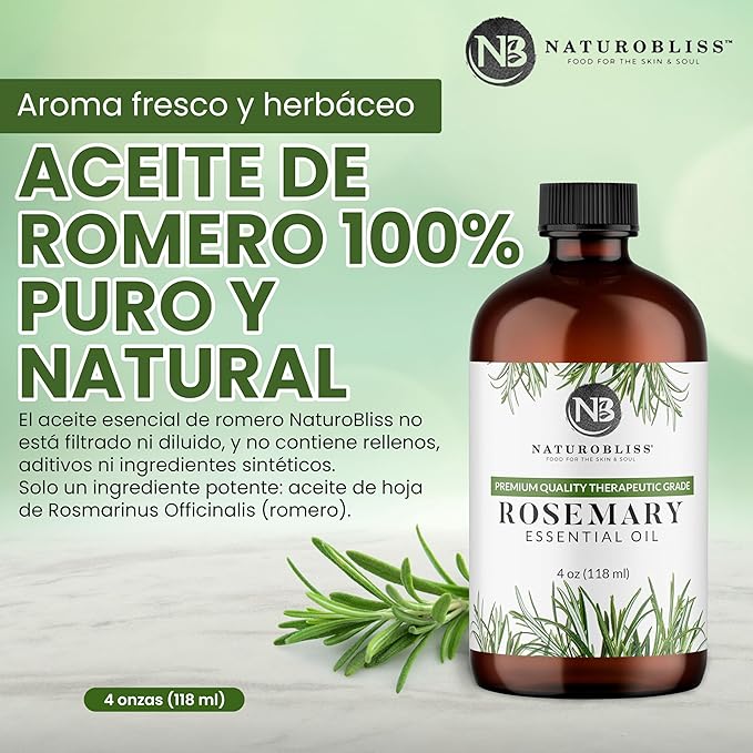NaturoBliss 100% Pure Rosemary Essential Oil Therapeutic Grade Premium Quality (4 fl. oz) with Glass Dropper, Perfect for Aromatherapy - Bloomnest