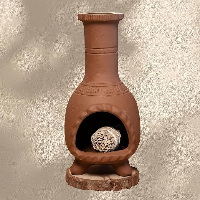 Mini Chiminea Ceramic Incense Burner, 7.5 x 4 inches, Handcrafted Clay Holder for Palo Santo and Sticks (Red Pottery-A) - Bloomnest