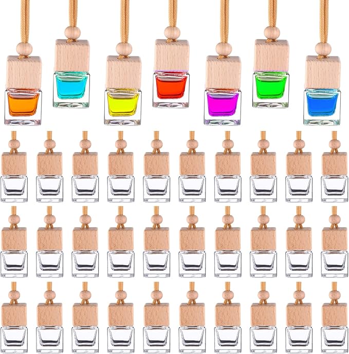 60 Pcs Hanging Car Air Freshener Car Diffuser Bottle Empty Glass Perfume Bottles Air Freshener Diffuser Bottle Pendant for Essential Oils Fragrance Aromatherapy Ornament Decor (Fresh Style) - Bloomnest