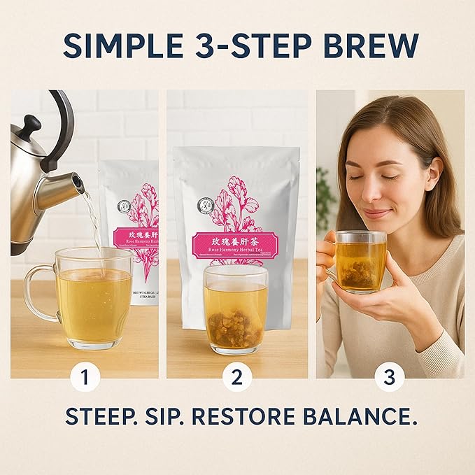 Rose Harmony Herbal Blend, Natural Herbal Tea With Rose, Mandarin Peel, Chrysanthemum, and Licorice Root, Calming Floral Infusion and Relaxing Beverage, Includes 5 Natural Tea Bags for Mindful Sipping