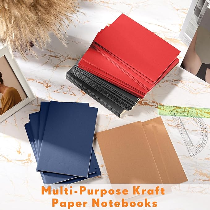 Mimorou 100 Pcs Journals Notebooks Bulk - Kraft Softcover A5 Small Notebooks 5.5 Inch x 8.3 Inch Notepads with 60 Page 30 Sheet for Writing Sketch Travel Office Supplies(Black, Brown, Red, Navy,Lined) - Bloomnest
