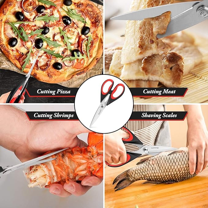 iBayam 3-Pack 8.5"Kitchen Scissors All Purpose Heavy Duty with Protective Sheath, Soft Grip Comfort Handle, Dishwasher Safe Kitchen Utensils Gadgets Set, Stainless Cooking Meat Poultry Food Shears - Bloomnest