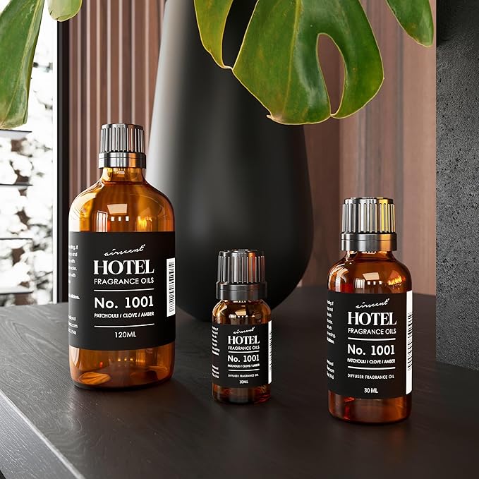 AirScent Hotel Diffuser Oil No. 1001 - Patchouli Clove Amber - Hotel Scent Dupe - Premium Fragrance Oil for Ultrasonic and Waterless Diffusers- 120 mL, 4 fl oz Glass Dropper Bottle Airscent