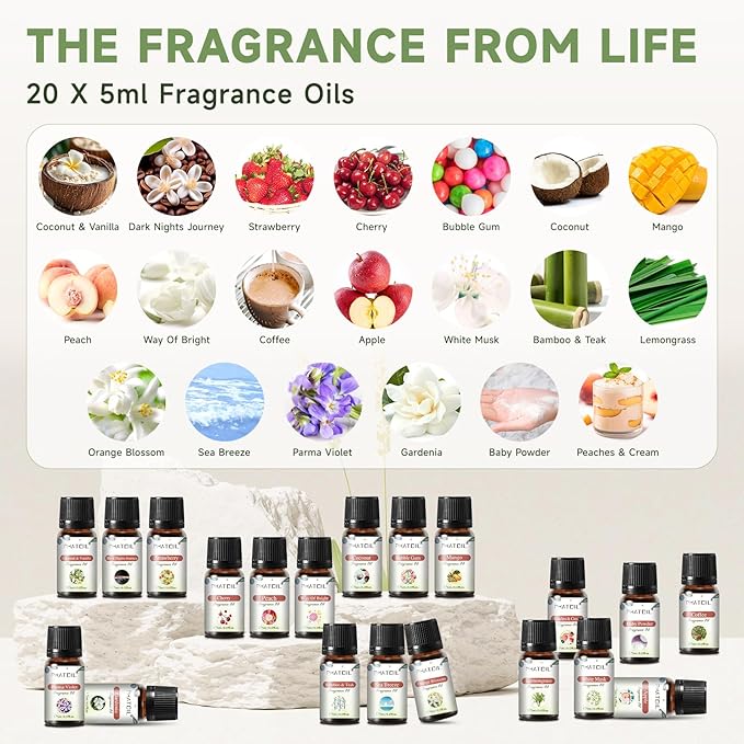 PHATOIL Coconut 20 Pcs Fragrance Oil Set, Premium Fragrance Oil, for Humidifier, DIY Candle & Soap Making Scent, Aromatherapy Diffuser Oils Set (5ML) - Bloomnest