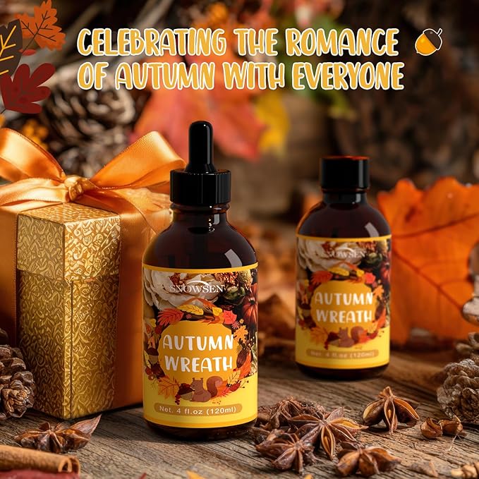 Autumn Wreath Fragrance Oil, Huge 4 Fl Oz, Premium Grade Essential Oil for Diffuser and Aromatherapy, Fall Scent for Soap Making, DIY Candle, Spray, Long Lasting Seasonal Scents - Bloomnest