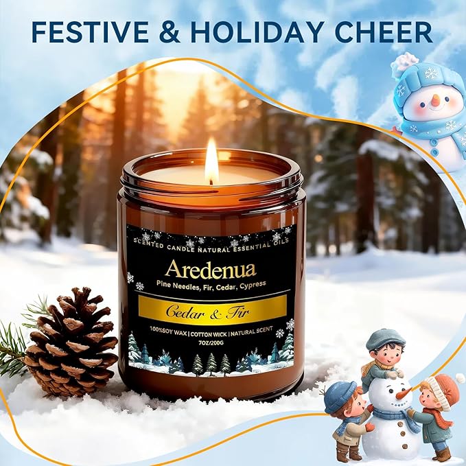 Winter Candles – Cedar & Fir Scented Candle | 7oz Soy Candles for Home Scented with 50H Burn - Evergreen Pine Christmas Candle for Home | Winter Aromatherapy Gifts for Women Men - Bloomnest