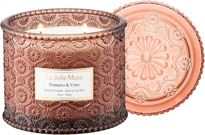 LA JOLIE MUSE Tomato & Vine Candle - Tomato Leaf, Rose, Moss | 12 oz Large 2-Wick Soy Wax Candle | 60 Hours Clean Burn | Fresh Garden Scented Candle | Gift-Ready for Hosts & Gatherings - Bloomnest