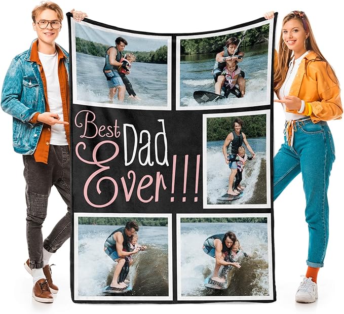 Gifts for Dad Custom Blankets with Photos Personalized Photo Blankets with Picture for Dad, Customized Throws Blanket for Fathers Day Plush Best Daddy Ever Family Husband Men Birthday