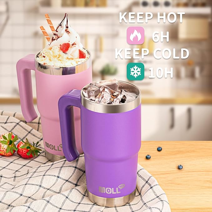 Kids 16 oz Tumbler with Handle-Stainless Steel Double Wall Vacuum Insulated Water Cup with Lid and Straw, Leak Proof- BPA Free, Purple - Bloomnest
