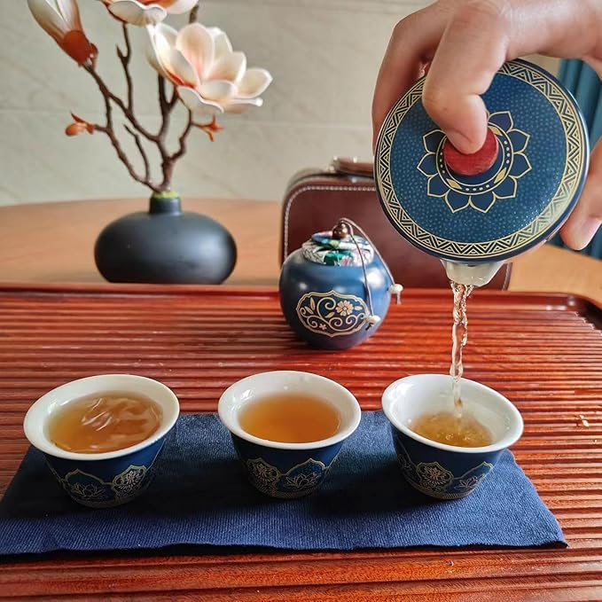 Ceramic Portable Travel Tea Set, Best Gift for Season of Graduation, Mother'S Day, Father'S Day, Christmas, Halloween, Birthday and Other Festivals (Travel Blue) - Bloomnest