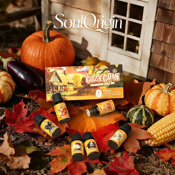 Fall Cozy Cabin Fragrance Oils Set, Essential Oil for Diffuser, Use for Soap Candle Making-Smoky Cedar Wood, Roasted Marshmallows, Autumn Leaves, Warm Flannel, Fireplace Time, Pumpkin Patch - Bloomnest