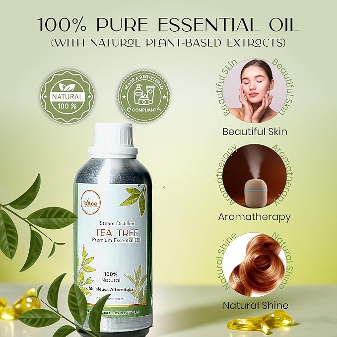 My Ace Tea Tree Essential Oil – 100% Pure & Natural, Premium Therapeutic Grade Oil for Face, Skin, Hair, Scalp, Diffuser & Aromatherapy – 16 fl oz with Dropper MyAce