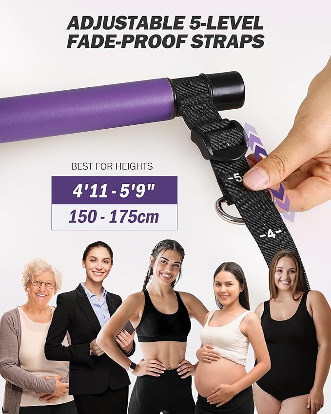 Upgraded Pilates Bar Kit with Resistance Bands Natural Latex for Women & Men, Heavy-Duty Stainless Steel Multifunctional Yoga Pilates Stick for Home Gym Exercise Fitness Equipment Full-Body Workouts - Bloomnest