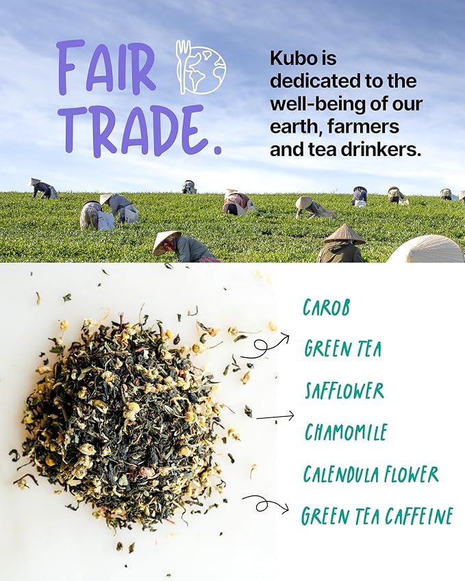 Kubo Tea Tropical Green Tea - Organic High Caffeine Energy Blend - 20 Pyramid Tea Bags (155mg Caffeine each) - Healthy Sugar Free Coffee Substitute for Hot & Iced Drinks - Biodegradable Packaging - Bloomnest