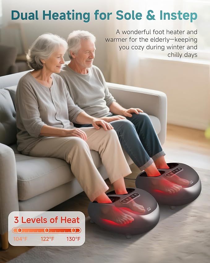 Foot Massager with Heat Compression Kneading Rolling Shiatsu Feet Massager for Plantar Fasciitis Neuropathy, Large Size 14" Remote Control Foot Heater/Heated Feet Warmer Gifts/Presents for Women,Men