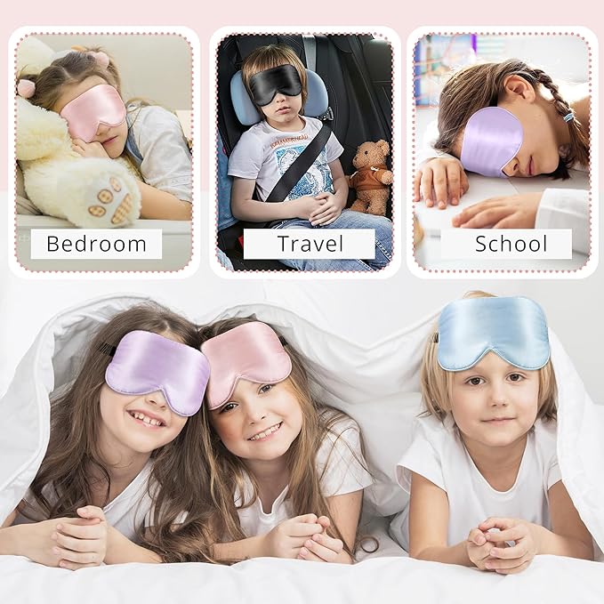 Kids Sleep Mask Eye Cover, 100% Real Natural Pure Silk Eye Mask with Adjustable Strap, Blindfold Kids Eye Mask for Sleeping, Eye Shade for Boys Girls and Adult, Pressure-Free Comfort (Pink) - Bloomnest