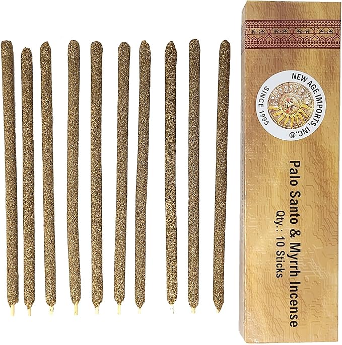 New Age Imports, Inc~ Premium Palo Santo & Myrrh 7-8" Size Incense Sticks. Great for Meditation, Smudging, Spiritual Cleansing. (10 Sticks Pack) NewAgeImportsInc