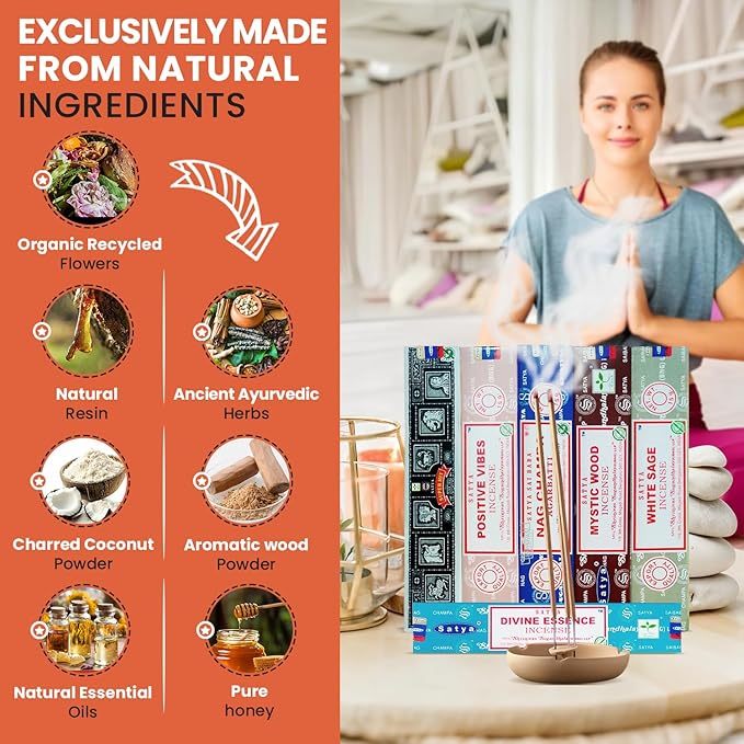 Assorted Incense Sticks Pack of 6 Premium Scents - Includes Nagchampa, Super Hit, Divine Essence, Mystic Wood, Positive Vibes, White Sage - Aromatherapy, Meditation, Relaxation, Soothing Fragrances SoulSticks