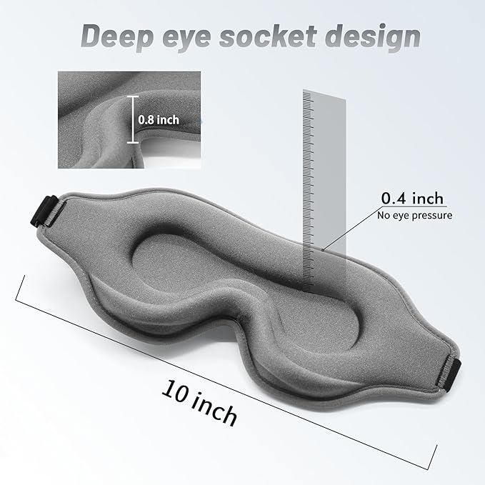 Sleep Eye Mask for Men Women, Lash Extensions 3D Sleeping Mask, Travel Blackout Night Blindfold Eye Shade Cover with Adjustable Strap (Grey-3D) - Bloomnest