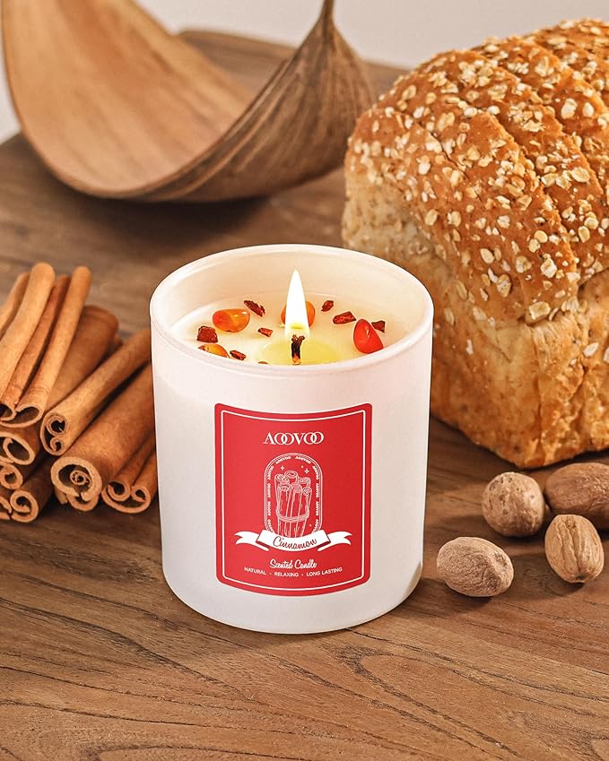 AOOVOO Cinnamon Scented Candles for Women - Aromatherapy Candle with Crystals Inside, 10oz Soy Candles for Home Scented, Birthday Gifts Christmas Candle for Women Mom - Bloomnest