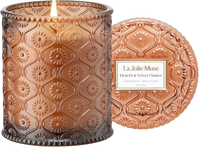 LA JOLIE MUSE Hearth & Velvet Flames Candle - Saffron, Clove, Vanilla | 6 oz Natural Soy Wax | 40 Hours Clean Burn | Elegant Home Décor | Gift-Ready for Hosts & Gatherings - Bloomnest