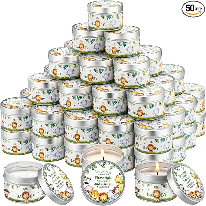50 Pcs Baby Shower Party Favors Candles Lavender Scented Gender Reveal Gifts Bulk Candles for Favors Baby Shower Rustic Return Gifts(Jungle Animals) - Bloomnest