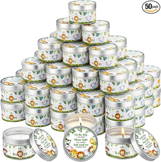 50 Pcs Baby Shower Party Favors Candles Lavender Scented Gender Reveal Gifts Bulk Candles for Favors Baby Shower Rustic Return Gifts(Jungle Animals) - Bloomnest