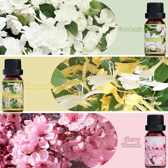ARVIDSSON Floral Essential Oils Set, Natural Flower Essential Oil Gift for Women - Rose, Gardenia, Cherry Blossom, Honeysuckle, Lilac, Blue Lotus, Scented Oil for Diffuser, Valentines Day Gift for Her - Bloomnest