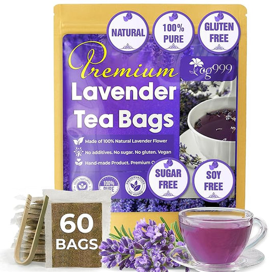 TOG999, Premium 60 Lavender Flower Tea Bags, 100% Natural & Pure. Loose Flower Lavender Herbal Tea. No Sugar, No Caffeine, No Gluten, Vegan. - Bloomnest