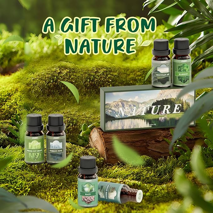 SALUBRITO Nature Fragrance Oils Set, Essential Oils Set - Forest Pine, Ocean Breeze, Rain, Fresh Cut Grass, Mountain Air, Bamboo, Premium Scented Oil for Diffuser, Candle, Soap Making - Bloomnest
