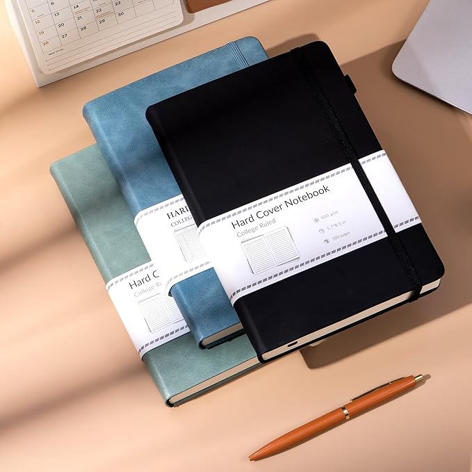 CAGIE 3 Pack Journals Notebooks for Women Men Thick Lined Journaling Notebooks A5 Leather Journals for Writing Hardcover Journal Supplies Diary, Green& Black& Blue - Bloomnest