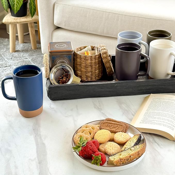 Mora Ceramics Large Tea Mug with Loose Leaf Infuser and Ceramic Lid, 18 oz, Portable, Microwave and Dishwasher Safe, Tall Coffee Cup - Rustic Matte Ceramic Glaze, Modern Herbal Tea Strainer, Deep Blue - Bloomnest