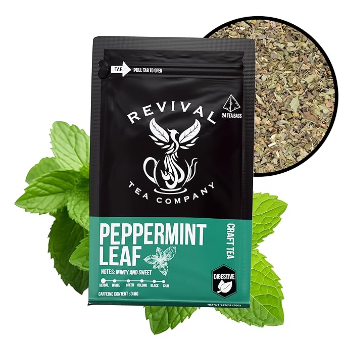 Revival Tea Company Peppermint Tea - Herbal Tea made from 100% Peppermint Leaf - Caffeine Free - 24 Tea Bags - Bloomnest