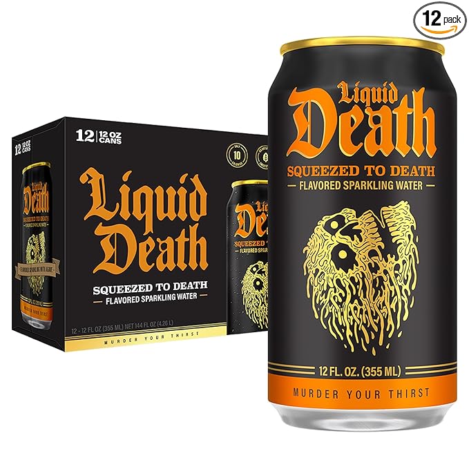 Liquid Death Soda-Flavored Sparkling Water - Squeezed To Death (Classic Orange Soda), Less Sugar*, Huge Flavor, No Caffeine, No Artificial Sweeteners, 12 Fl Oz (Pack of 12) - Bloomnest