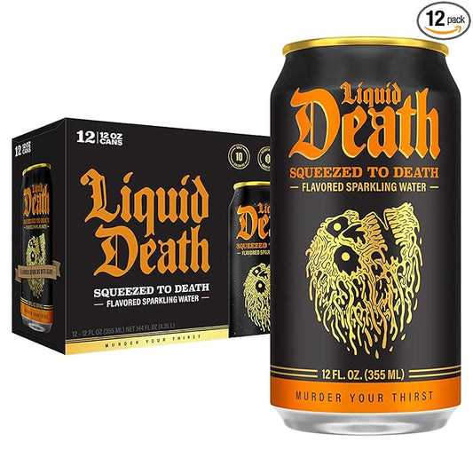 Liquid Death Soda-Flavored Sparkling Water - Squeezed To Death (Classic Orange Soda), Less Sugar*, Huge Flavor, No Caffeine, No Artificial Sweeteners, 12 Fl Oz (Pack of 12) - Bloomnest