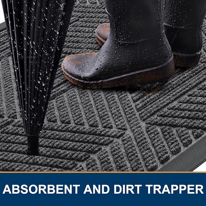 Smiry Front Door Mat Outside Entrance, Heavy Duty Sturdy Natural Rubber Doormat, Trap Dirt and Moisture, Easy Clean Low Profile Mats for Indoor Outdoor Entry, Irregular Triangle (29.5x17, Light Grey) - Bloomnest