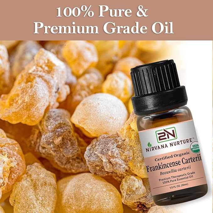 Frankincense Carterii Essential Oil, USDA Certified Organic, 100% Pure Undiluted, Aromatherapy Oil for Diffuser, Hair & Skin Care NirvanaNurture