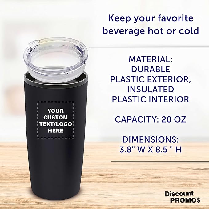 Custom Plastic Tumblers 20 oz Set of 6/12/24 Personalized Bulk Pack with Lids, Ice Coffee Tumbler, To Go Cup Insulated - Black - Bloomnest