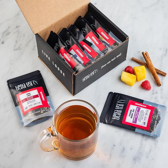 Tiesta Tea - Black Sampler Dry Flight Set, Loose Leaf, High Caffeine, Makes Hot & Iced, Assorted Tea Sets with Herbal, Chai, Fruit Black Teas & More, 7 Resealable Sample Pouches - Bloomnest
