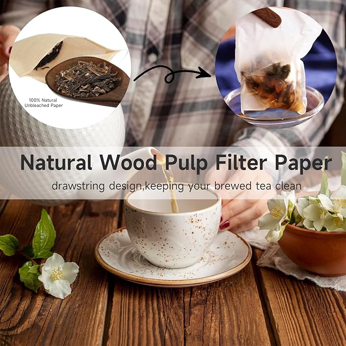200Pcs Tea Filter Bags, Disposable Tea Filter Bags for Loose Leaf Tea from Safe Natural Materials, Empty Tea Bags Suitable for Loose-Leaf Tea, Coffee, Spices, Herbs (3.54 x 2.75 inch) - Bloomnest