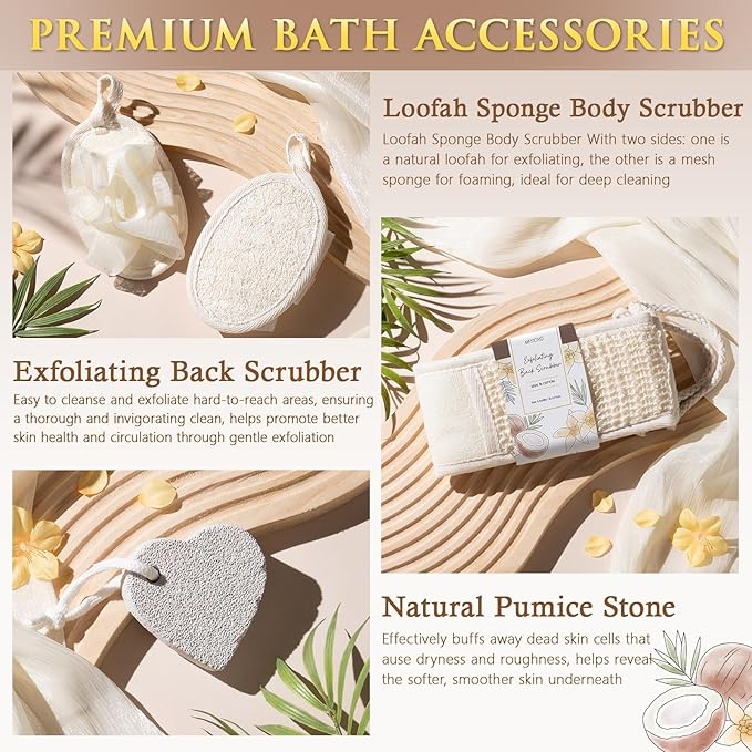 Birthday Gifts for Women, Vanilla Coconut Relaxing Spa Gift Baskets for Women Self Care Package Bath Gift Set, Home Bath and Body Kit Pamper Valentines Day Gifts for Her Womens Mom Friends Sister Wife - Bloomnest