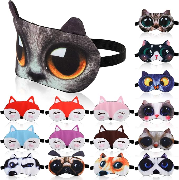 ZOOFOX 16 Pack Cute Animal Eye Mask, Soft Blackout Blindfold Sleeping Mask with Adjustable Strap, 3D Funny Eye Cover for Women Men Kids Plane Travel Yoga Office Snap Night Sleeping - Bloomnest