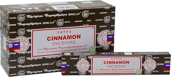 EARTH Satya Cinnamon Incense Sticks 15 GMS (Pack of 12) (Green Certified) Indian Perfumed Hand Rolled Agarbatti Perfect for Worship,Relaxation, Medication. Earth