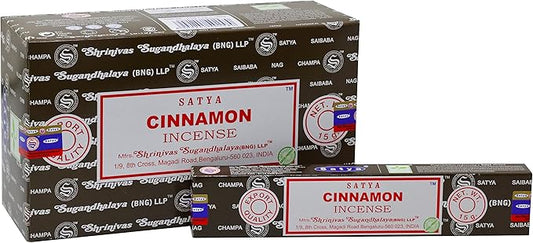 EARTH Satya Cinnamon Incense Sticks 15 GMS (Pack of 12) (Green Certified) Indian Perfumed Hand Rolled Agarbatti Perfect for Worship,Relaxation, Medication. Earth