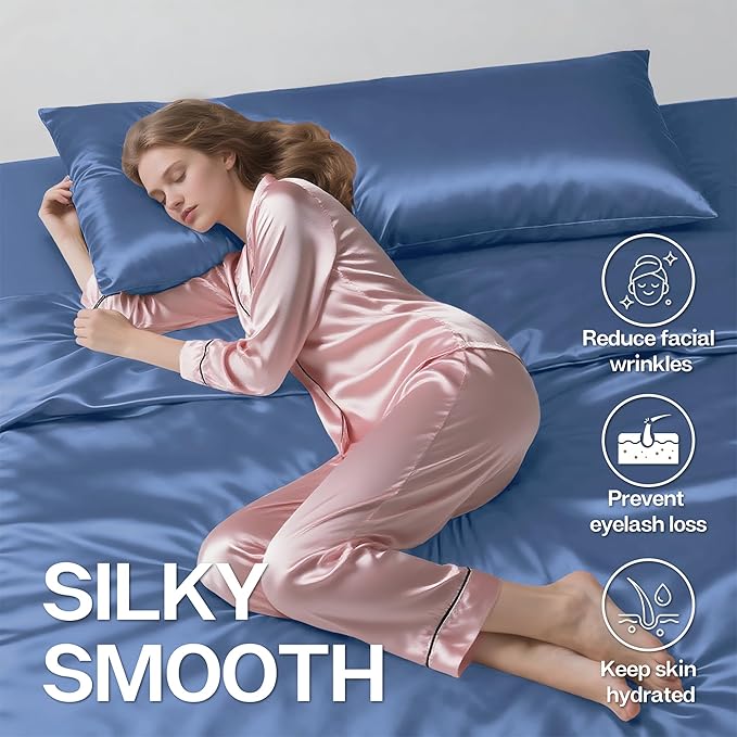 MR&HM Satin Body Pillow Cover, Soft and Breathable Body Pillow Case with Envelope Closure, Cooling and Silky Long Pillowcase for Hair and Skin,Grey (20x54, Sky Blue) - Bloomnest